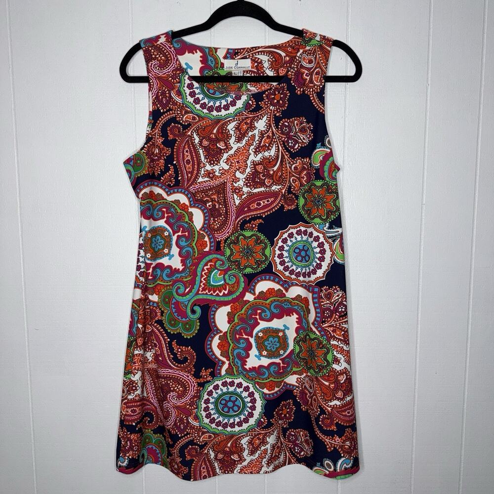 Jude Connally Women’s Nylon Stretch Tank Dress Paisley Floral Size Large